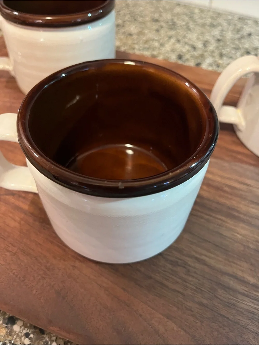Two-Tone Brown Interior Cream Ceramic Coffee Mug Set - 3 Pack
